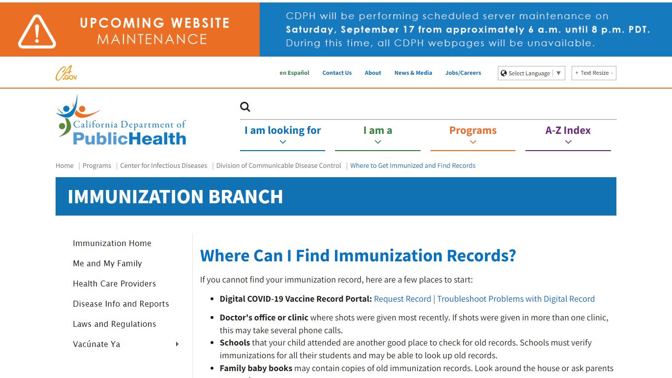 Where to Get Immunized and Find Records - California